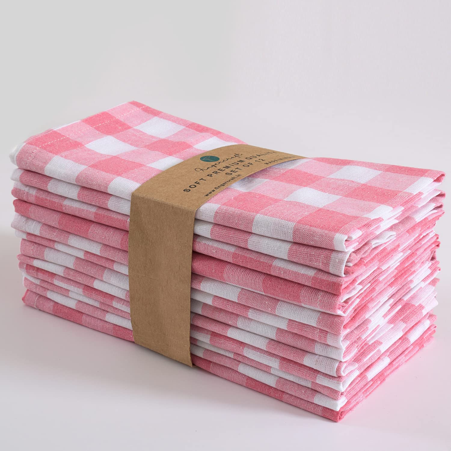 FINGERCRAFT Dinner Napkins, Premium Quality Cotton Buffalo Plaid Perfect for Parties Dinners Weddings Cocktail Christmas - Pink & White, 20x20 - Washable & Reusable
