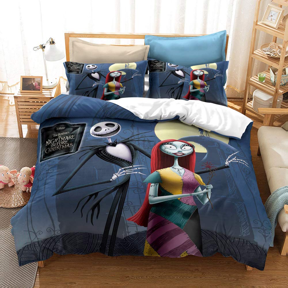 MULMF Reversible Printing The Nightmare Before Christmas Duvet Cover Sets, 3PCS Bedding Set with Zipper Closure,King (No Comforter)