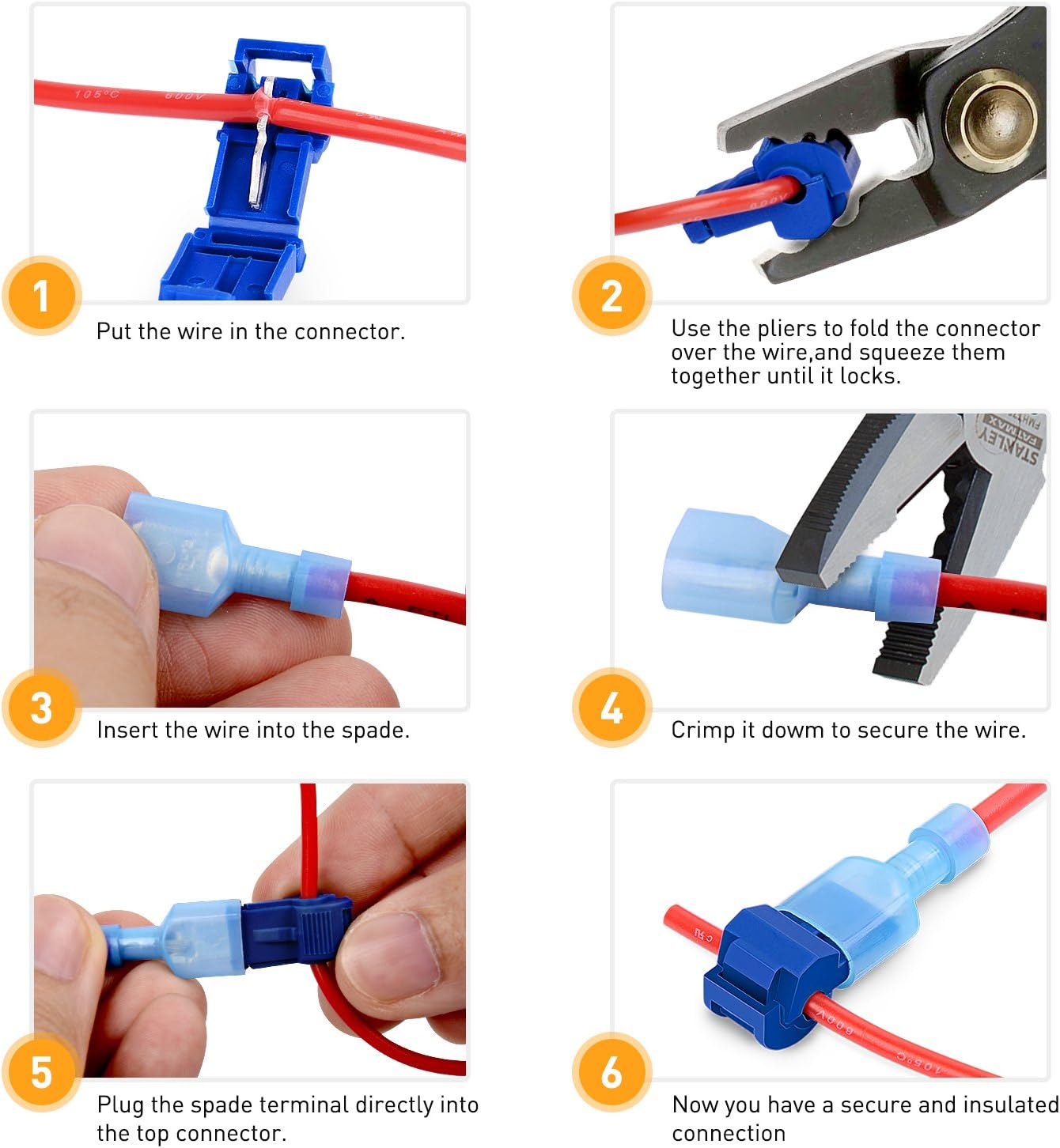 Nilight 120 Pcs/60 Pairs Quick Splice Wire Terminals T-Tap Self-stripping with Nylon Fully Insulated Male Quick Disconnects Kit, 2 Years Warranty: Automotive