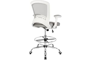 HYLONE Office Drafting Chair Tall Office Chairs for Standing Desk Drafting Stool Tall Desk Counter Height Chair Gaming Chairs with Adjustable Foot Ring and Flip-up arms, Grey