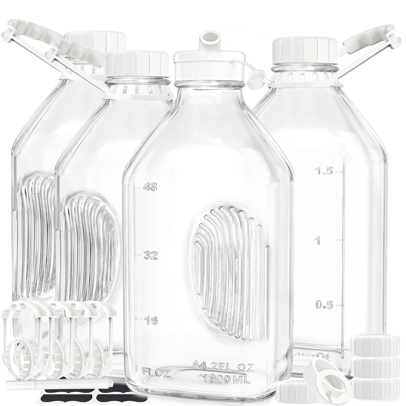 Syntic 4 Pack 2 Qt Glass Milk Bottles with Handle