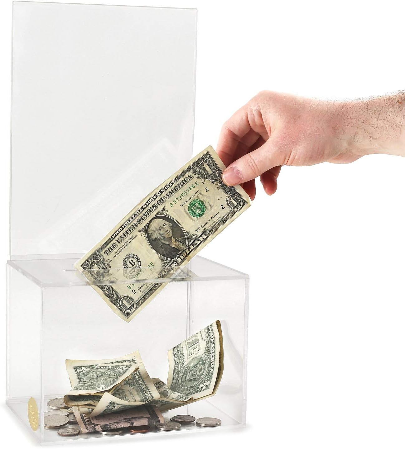 Acrylic Charity Donation Ballot Box Fundraising Coin Collection Tip Box 6.5" x 5" x 5" Office Suggestion Box Piggy Bank Ticket Box with Large 8.5" x 6.5" Display Area with Lock and Keys - Image 5