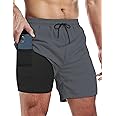Buauty Mens Swim Trunks with Compression Liner 5 Inch Inseam Quick Dry Swim Shorts Mens Swimsuit Board Shorts with Pockets
