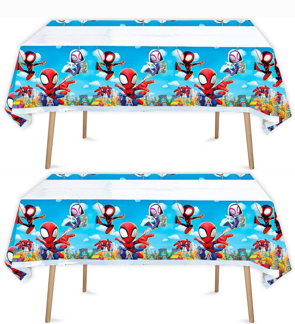 2pcs Spiderman Tablecloth Table Cover, for Spiderman Theme Birthday Party Supplies Decorations (70" x 42")2pcs (1)