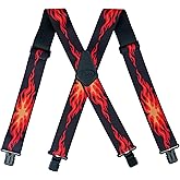 KUNN Mens Suspenders X-Back 2 Inch Wide Elastic Suspender Heavy Duty Clips Work Suspenders