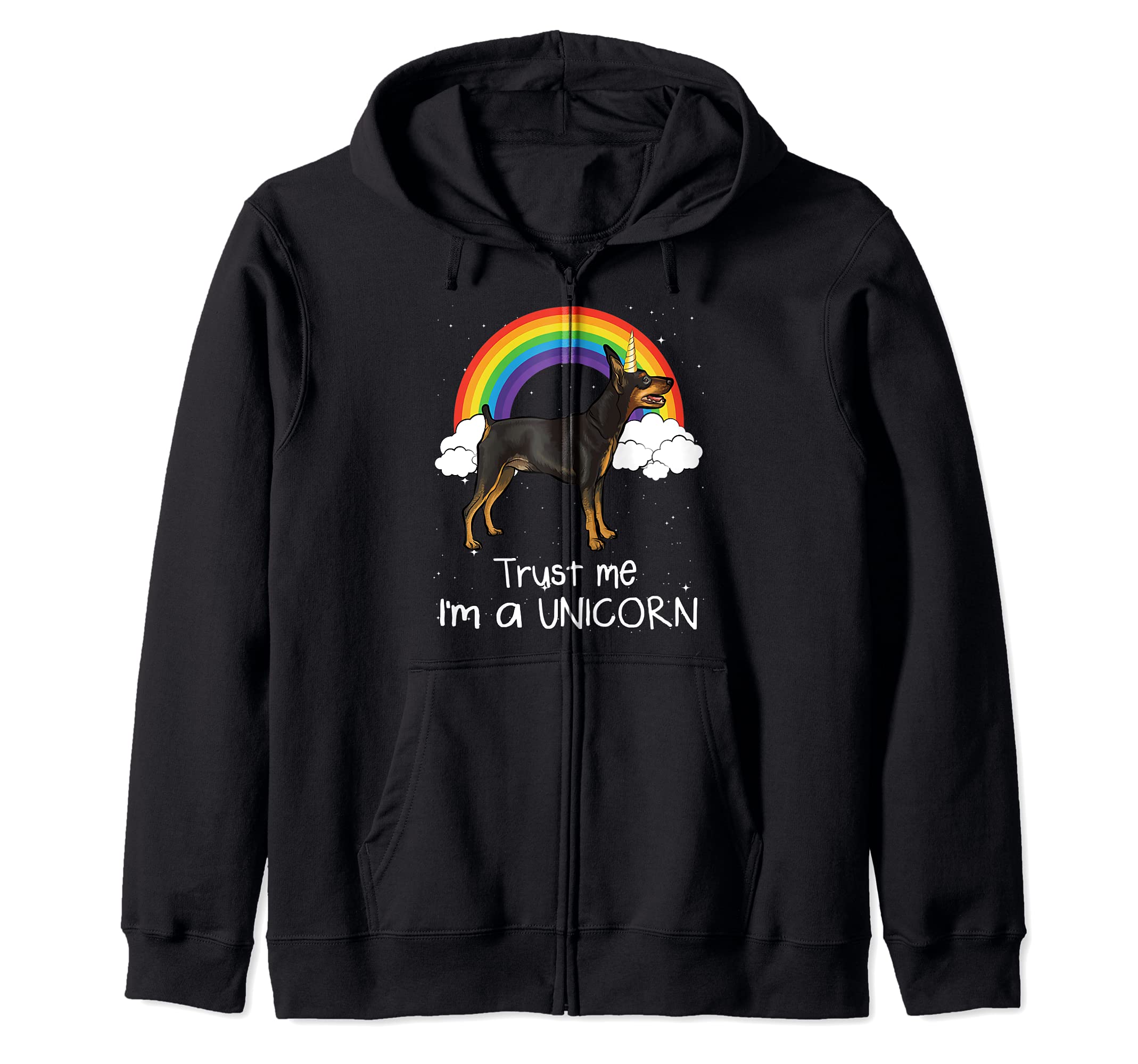 Rainbow Miniature Pinscher Trust Me I'm A Unicorn Dog Zip Hoodie