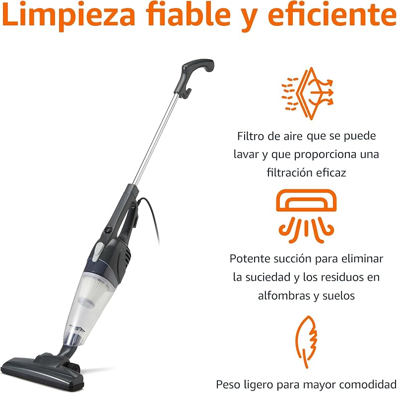 Amazon basics — aspirador 2 em 1 com fio, motor eco, filtro hepa, baixo peso
