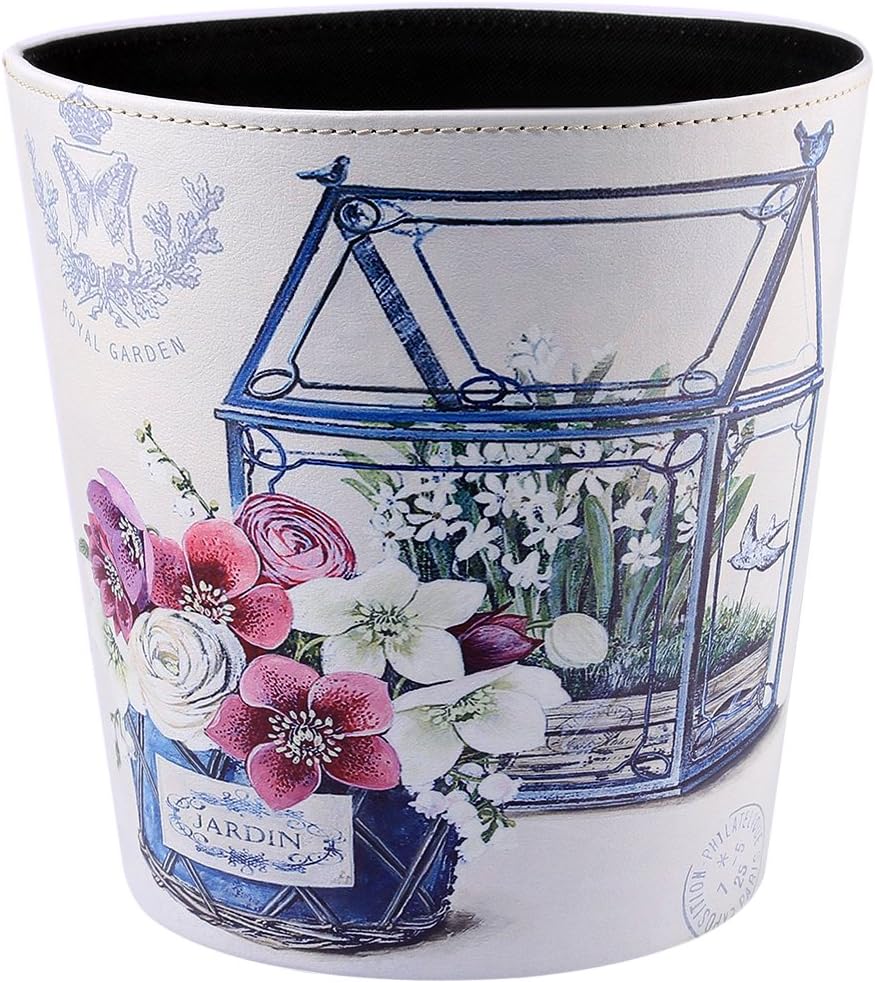 Likeluk Paper Bins, European Style Pastoral PU Leather Wastebasket Paper Basket Trash Can Dustbin Garbage Bin without Lid