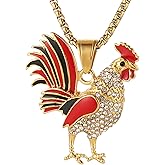 STWTR Gold plated rooster pendant inlaid with CZ retro punk totem amulet rooster necklace for men and women
