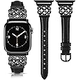 TOYOUTHS Leather Band Compatible with Apple Watch Bands Women 42/44/45/46/49mm Dressy Slim Leather Strap with Designer Interlock Buckle for iWatch Series 10/9/Ultra/SE/8/7/6/5/4/3/2/1, Black
