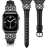 TOYOUTHS Compatible with Apple Watch Bands Women 38/40/41/42mm Dressy Slim Leather Strap with Designer Celtic Knot Interlock Buckle Bracelet for iWatch Series 11 10 9 8 7 6 5 4 SE 3 2 1, Black