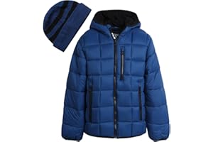 DKNY Boys' Jacket – Lightweight Checker Quilted Packable Puffer Coat with Beanie Winter Hat (8-20)