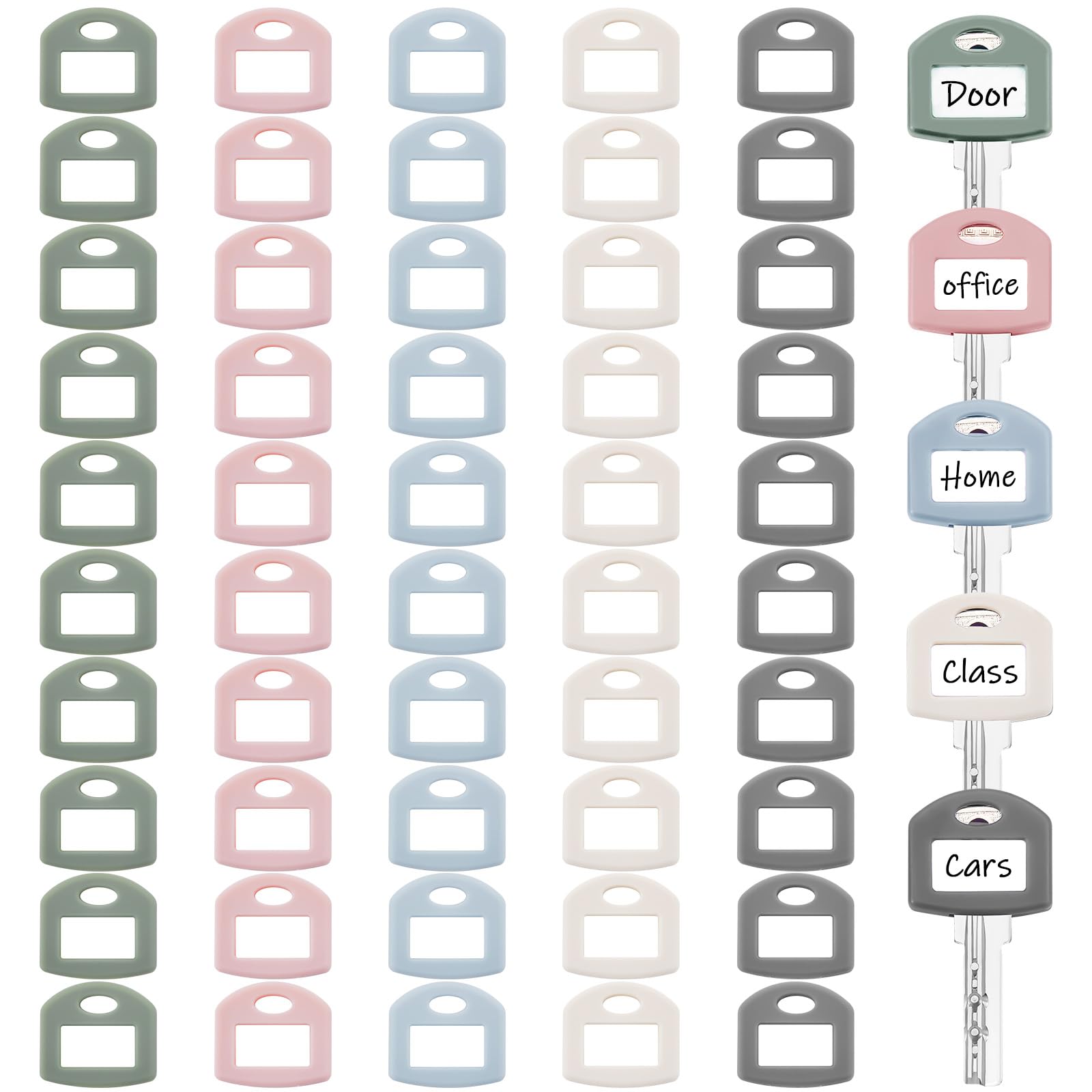 Photo 1 of Blulu 50 Pieces Colored Key Covers Cap Tag 1 Inch Key Covers Protectors with Blank White Cardstock Labels and Clear Plastic Sheet for House Classification Organization(Morandi Color)