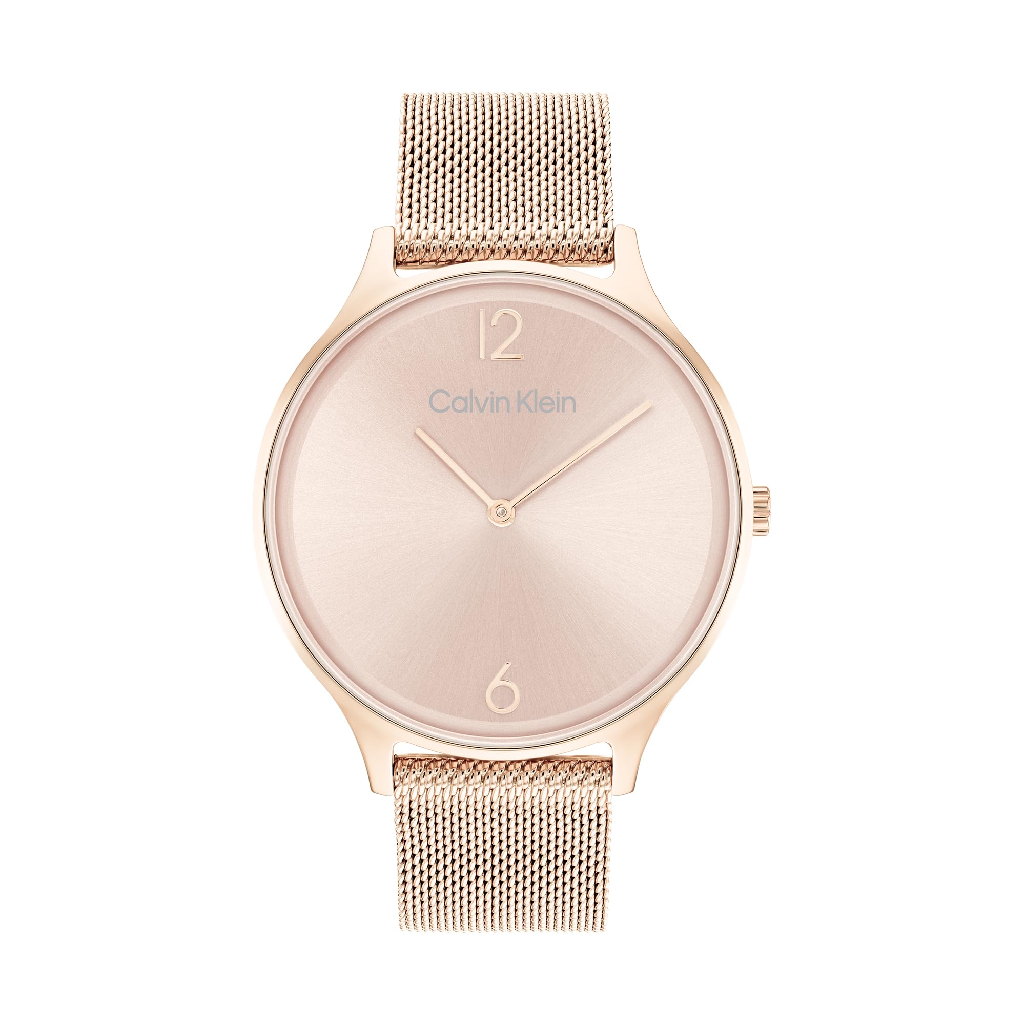 Calvin Klein Analogue Quartz Watch for Women Timeless MESH 38MM Collection with Carnation Gold Colored Stainless Steel Mesh Bracelet - 25200002