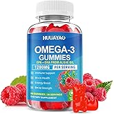 Vegan Omega-3 Gummies 1028mg, Omega 3 Fish Oil Alternative for Adults w/EPA 400mg & DHA 600mg & Vitamin A, C, E for Brain, Eye & Immune Health, Sugar Free, Raspberry Flavor, 60 Count