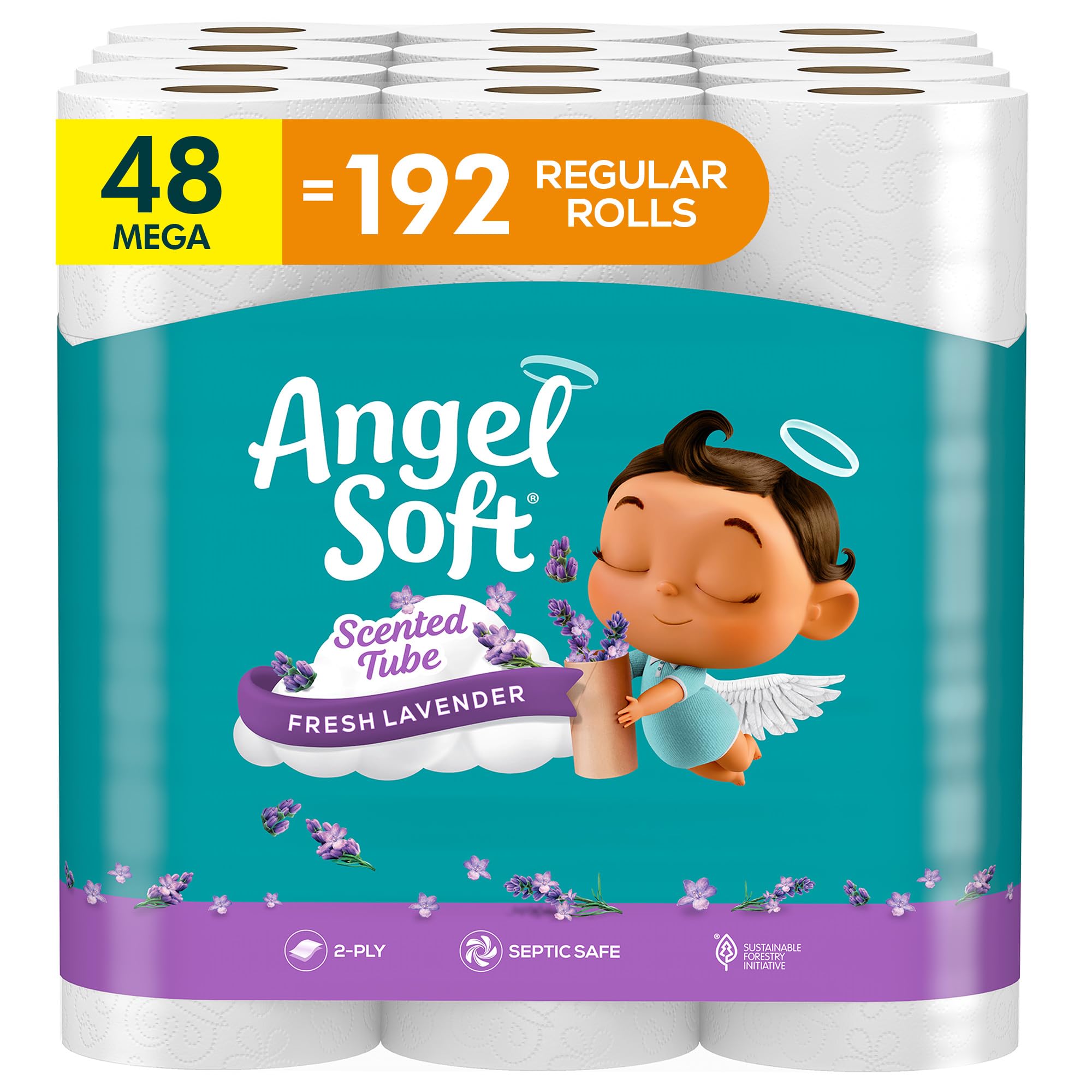 Photo 1 of Angel Soft Toilet Paper with Fresh Lavender Scented Tube, 48 Mega Rolls = 192 Regular Rolls, Soft and Strong Toilet Tissue