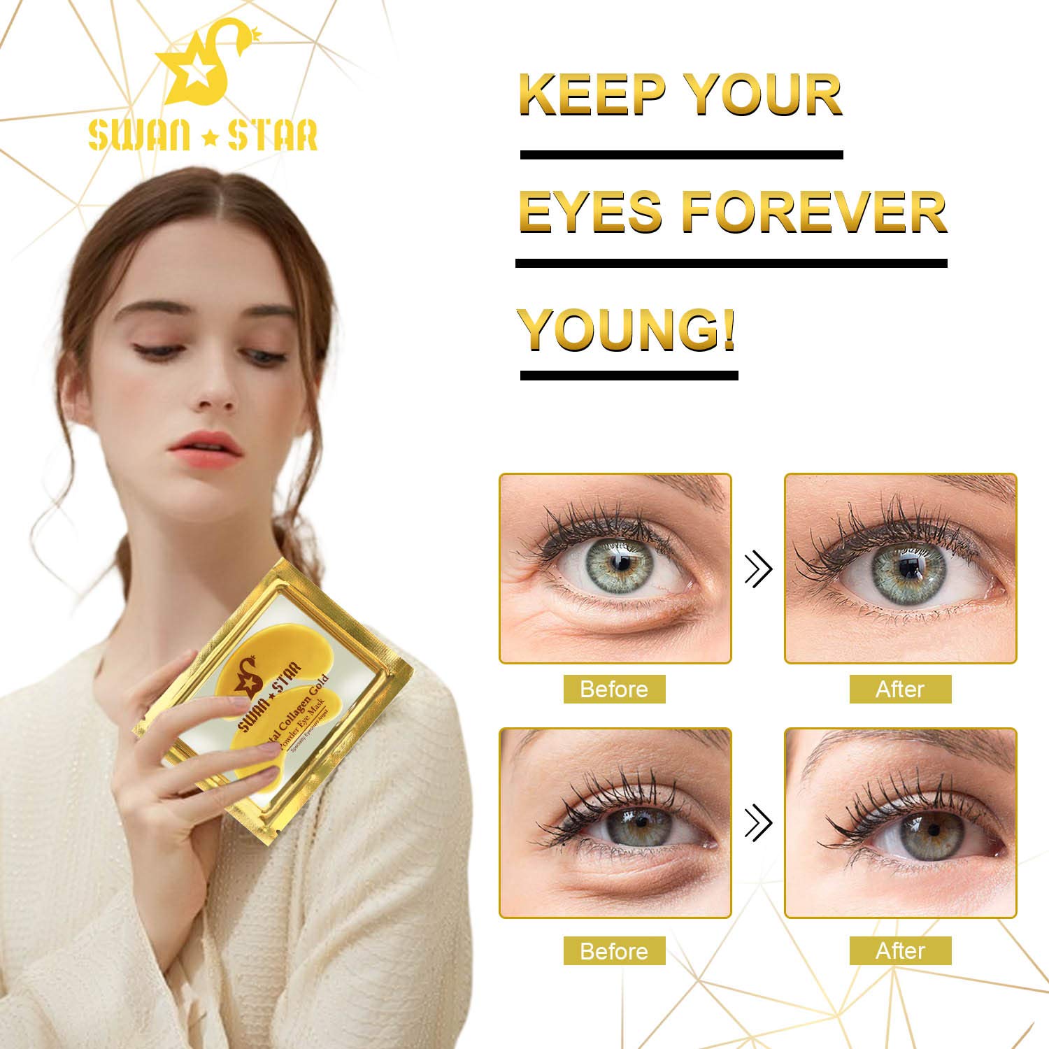 Under Eye Mask, SWAN STAR Under Eye Patches for Dark Circles and Puffiness, 24K Gold Eye Mask Anti-Aging Hyaluronic Acid Collagen Eye Pads for Women and Men, Reducing Dark Circles and Wrinkles Eye Patch, 20 Pairs : Beauty