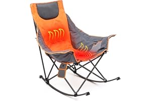 SUNNYFEEL Oversized Heated Camping Chair, Folding Rocking Camping Chairs with Luxury Padded Recliner,Carry Bag, 300 LBS Heavy Duty for Lawn/Outdoor/Picnic/Patio, Portable Rocker Camp Chair
