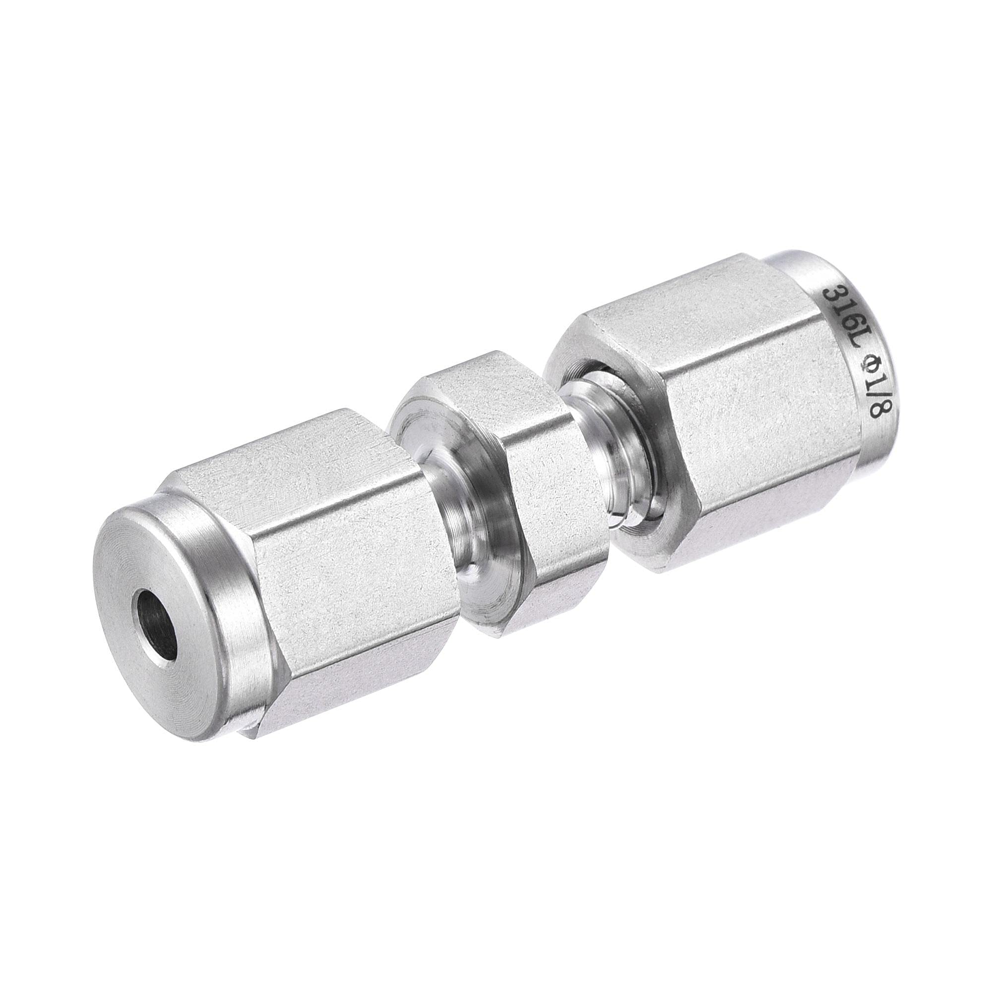 sourcing map Compression Tube Fitting 1/8" Tube OD x 1/8" Tube OD Straight Coupling Adapter 316 Stainless Steel — image 1