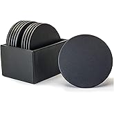 Dacasso Black Leather 10 Round Coaster Set with Holder