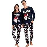 ELUTONG Christmas Pajamas for Women Men Couples Matching Long Sleeve Pj Set Satin Soft Sleepwear S-XXL