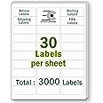 EastCrane 1" x 2-5/8" Printable Mailing Address Labels,3,000 Sticker Labels(100 Sheets),White Blank Labels for Laser/Inkjet Printer,Permanent Adhesive Name Labels,FBA Labels
