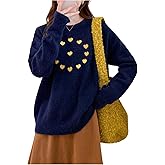 Verdusa Women's Heart Oversized Sweaters Cozy Pullover Knit Tops Fall Clothes