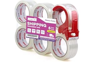 JIALAI HOME Heavy Duty Transparent Packing Tape,6 Rolls with Refillable Dispenser,Industrial Grade Packaging Tape for Shipping Moving Sealing,1.88 inches x 55 Yards Per Roll