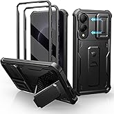 Dexnor for Samsung Galaxy S25 Edge Case with Upgraded Slide Camera Cover & 2 Front Frames & Built-in Screen Protector & Kickstand, Heavy-Duty Rugged Case Full-Body Bumper Protective Cover,Black