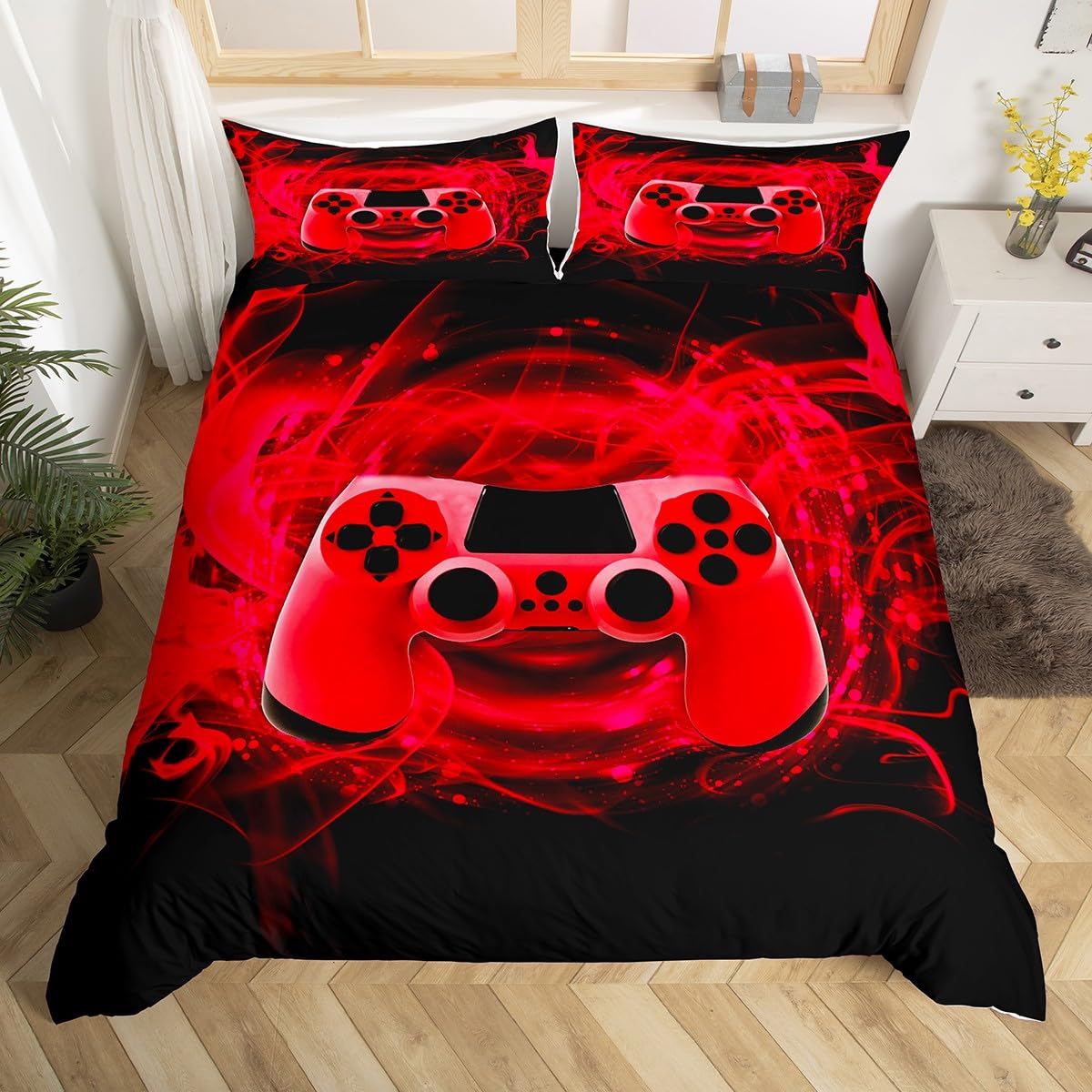 Loussiesd Gaming Bedding Set King Duvet Cover for Kids Boys Children Teens Kids Bedding Gamepad Bedding & Linen Bedspread Girls Bedroom Decor Quilt Cover 3Pcs 2 Pillow Sham Comforter Cover