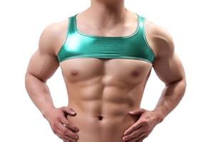 SWBREETY Men's Shiny Metallic Muscle Half Tank Tops Sleeveless Shoulder Chest Strap Harness Costume