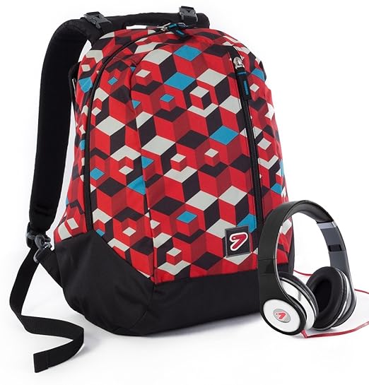 title=Zaino SEVEN- THE DOUBLE CRUNK- Rosso- cuffie stereo con grafica abbinata