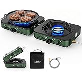 BIG HORN OUTDOORS 2 Burner Propane Camping Stove, Portable Camp Stove, Folding Gas Stove, Includes Frying Pan & Carry Bag for