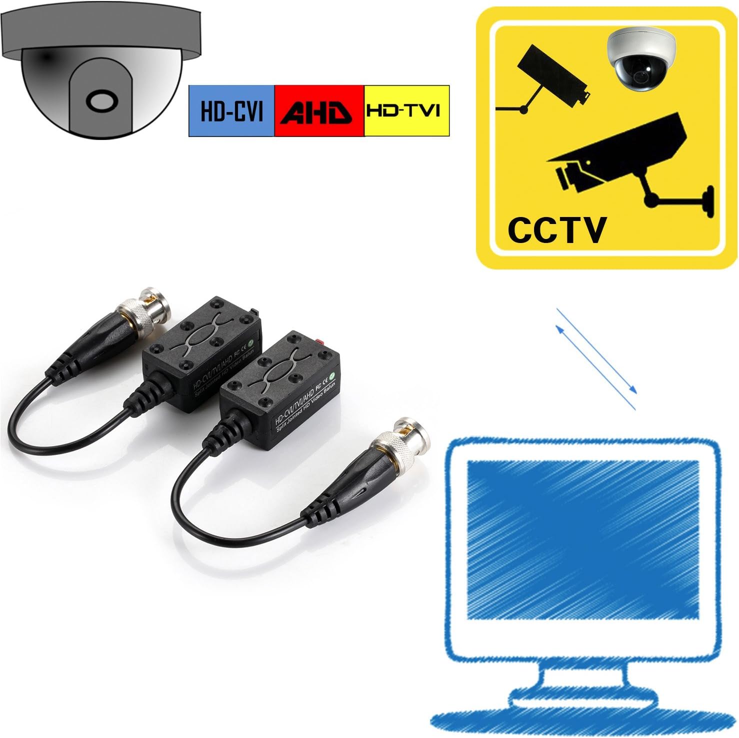 VIMVIP [Upgraded] 4 Pairs Split Joint Mini CCTV BNC HD-CVI/TVI/AHD Passive Video Balun Transceiver : Camera & Photo