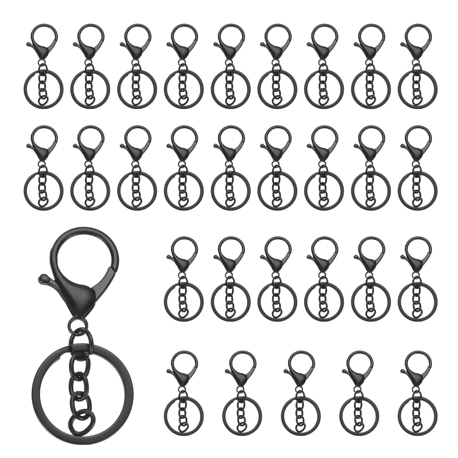uxcell Lobster Claw Clasps Keychain, 30 Pcs Lobster Claw Clasp Hook with Flat Split Keychain Ring and Chain for DIY Craft Key Chain Accessories, Black