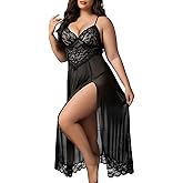 Moiie Lingerie for Women Lace Babydoll Chemise Sexy Nightdress Negligees V Neck Nightwear Side Split Nightgown