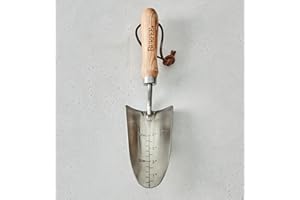 Burpee 13" Stainless Steel Trowel Durable Long Lasting Garden Tool Leather Wrist Strap 5" Handle, 10 Year Warranty, Oak