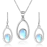 YZSFMZGE Opal Moonstone Jewelry Set 925 Sterling Silver Necklace and Earring for Women Opal Moonstone Jewelry Gifts for Sensitive Ears for Birthday Christmas