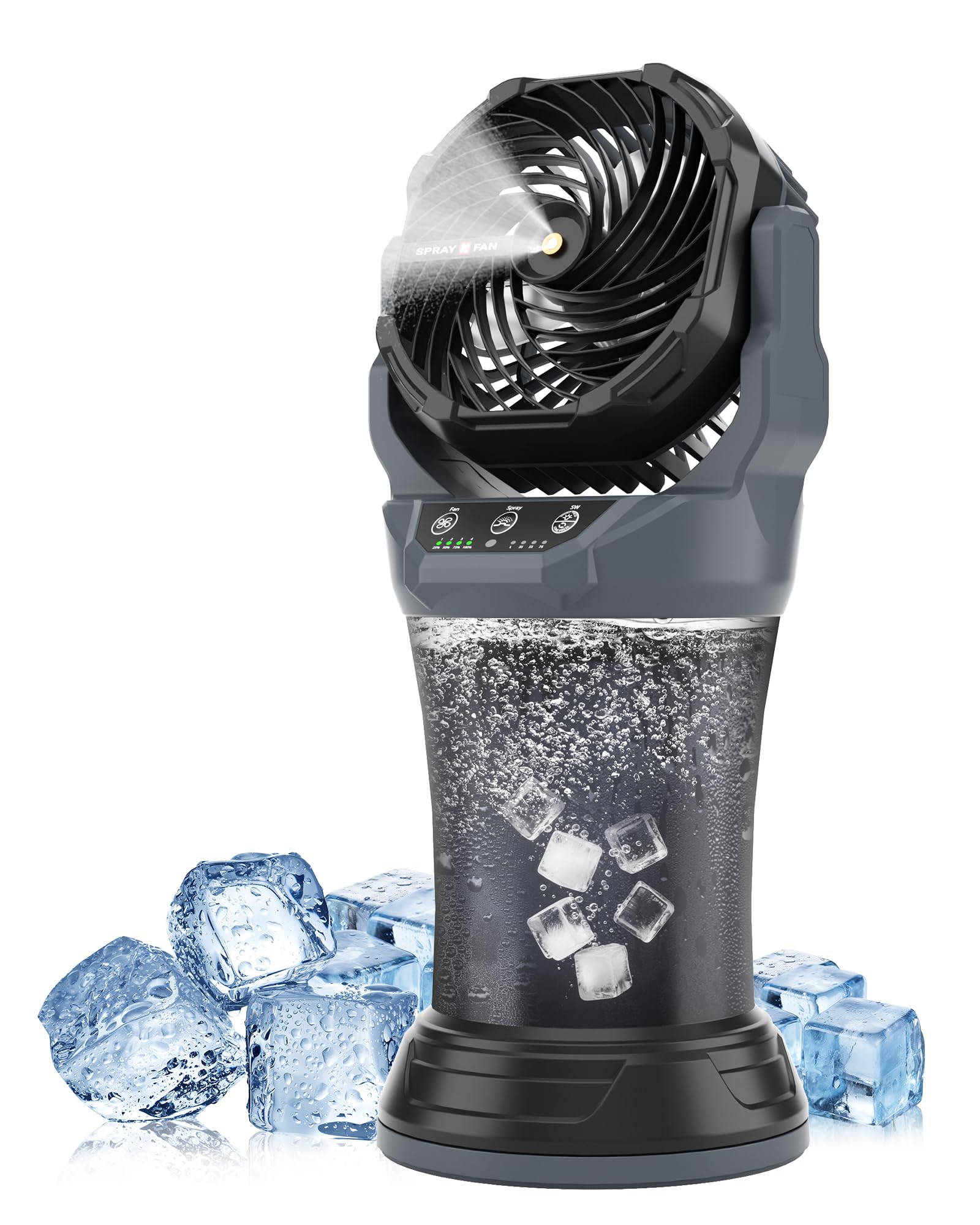Photo 1 of AVV Portable Misting Fan with RGB Ambient Light- 2L Water Tank, 4 Speeds & Spray Mist Fan, 30000mAh Rechargeable Misting Fans for Outdoor/Indoor Fans for Camping, Patio, Garden, Grey-Black