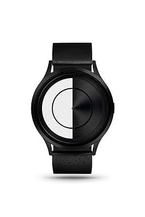 ZIIIRO LUNAR Black Snow Herrenuhr mit schwarzem Lederarmband Halbmonduhr