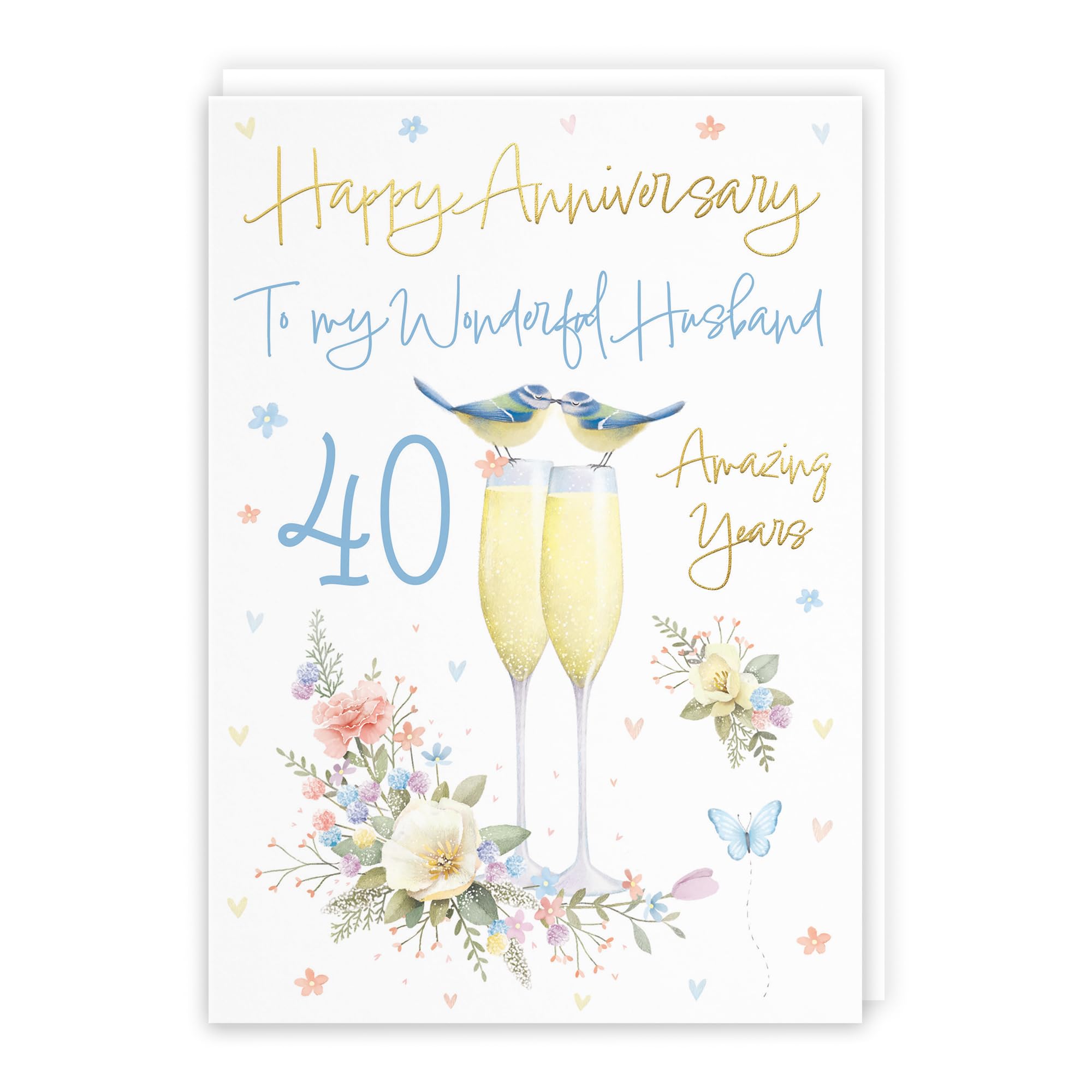 Hunts England - Husband 40th Anniversary Card - A5 Size - Champagne Flutes - Gold Foil - 40th Anniversary Card For Husband - 40 Years - 40th Anniversary - Milo's Gallery