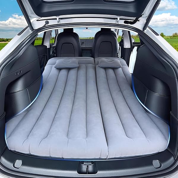 HANDZEE CAR AIR MATTRESS, INFLATABLE BED COMPATIBLE WITH TESLA MODEL Y, THICKENED COMFORTABLE DURABLE, FOLDABLE MATTRESS FOR TRUNK/REAR SEAT, AIR BED FOR SLEEPING CAMPING TRAVEL (GREY)