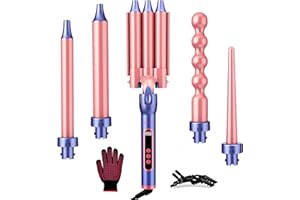 Brightup PRO 5-in-1 Curling Iron Wand with LCD Display, Ceramic Hair Waiver Curler with 3 Barrels & Negative Ions for Frizz-Free, Salon-Level Waves and Curls, Tangle-Free Swivel Cord