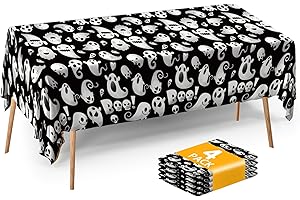 ATFUNSHOP Halloween Tablecloth Plastic 4PACKS 54 X 108 Rectangular Ghost Disposable Table Cover Waterproof Spillproof Table Cloth