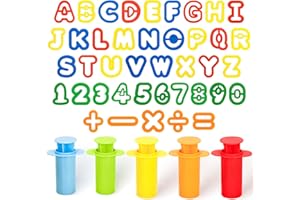 HYGLOSS 46 Pcs Dough Tools Set – Dough Extruders + Numbers & Alphabet Cutters Set – Educational Modeling Clay Tools – Preschool Toys & Toddler Activities – Arts & Crafts for Kids Ages 3-5