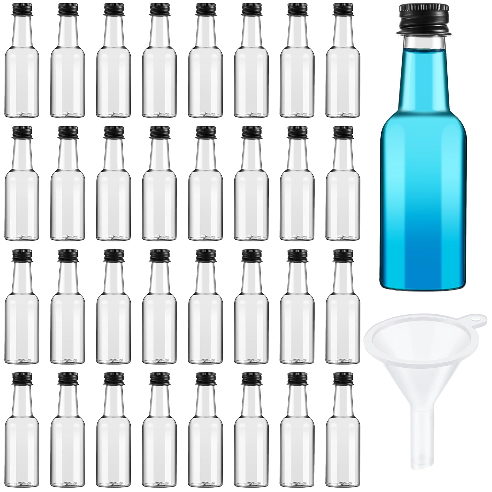 Photo 1 of Tessco for you 100 Pcs Mini Liquor Bottles with Black Cap, Small Empty Shot Bottle, Airtight Plastic Spirit Alcohol, Salad Dressing Wine Hot Sauce Party Supplies(4 Oz)