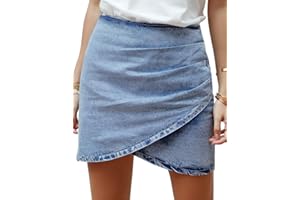Vetinee Women's Tulip Hem Shirred Washed Casual Bodycon Short Jean Denim Skirt