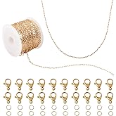 PH PandaHall 16.4 Feet Brass 14K Gold Plated Cable Chains Unwelded Paperclip Chains Jewelry Chains with Jump Rings Lobster Claw Clasps for Bracelet Necklace Jewelry Making