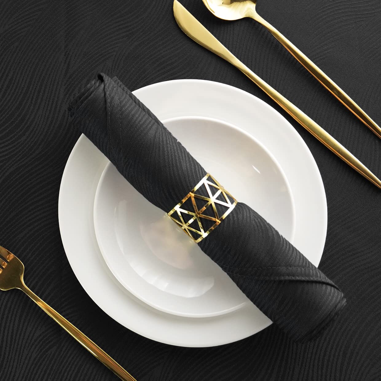 SPRICA Jacquard Napkins 48x48cm Set of 4 Pieces Decorative Washable Reusable Napkin, Black