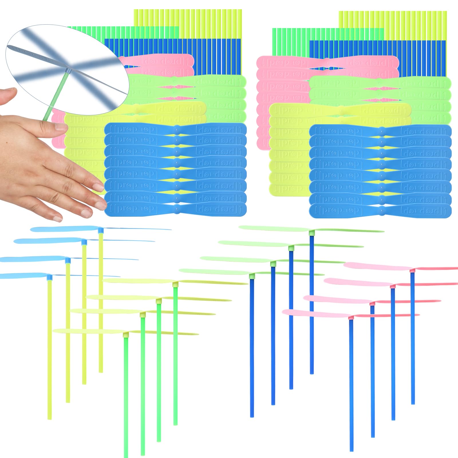 Photo 1 of 100 Pcs Flying Helicopter Toys Set, 50 Propeller+ 50 Rod,Hand Helicopter, Party Favors Outdoor Toy for Kids Ages 4-8, Gift Summer Outside Yard Activities Birthday Gifts 3 5 6 Year Old Girl Boys